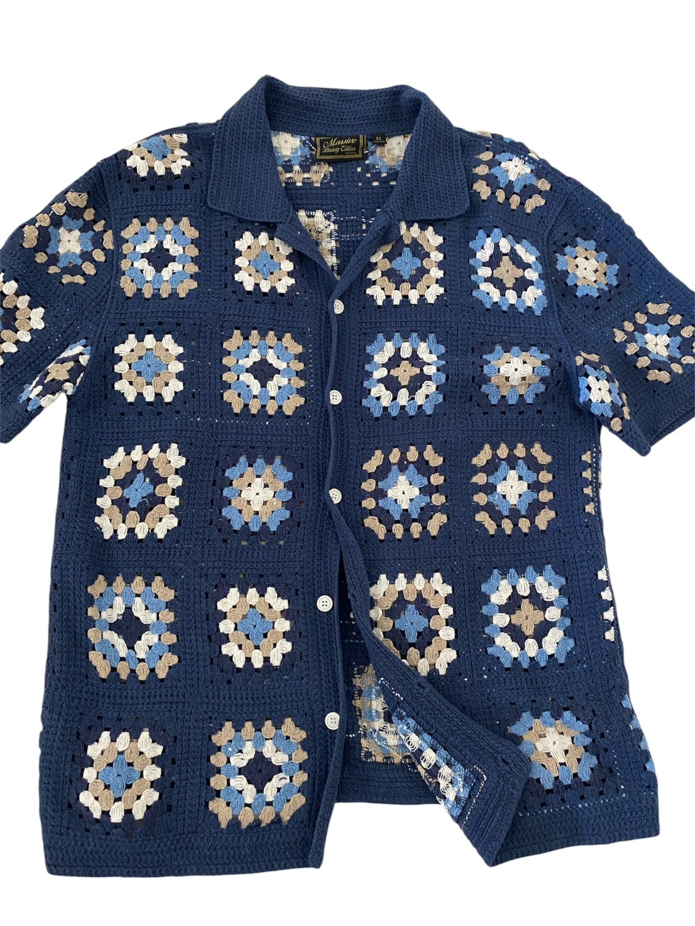 Massive Luxury Edition multi-color crochet cable knit button down cardigan xl